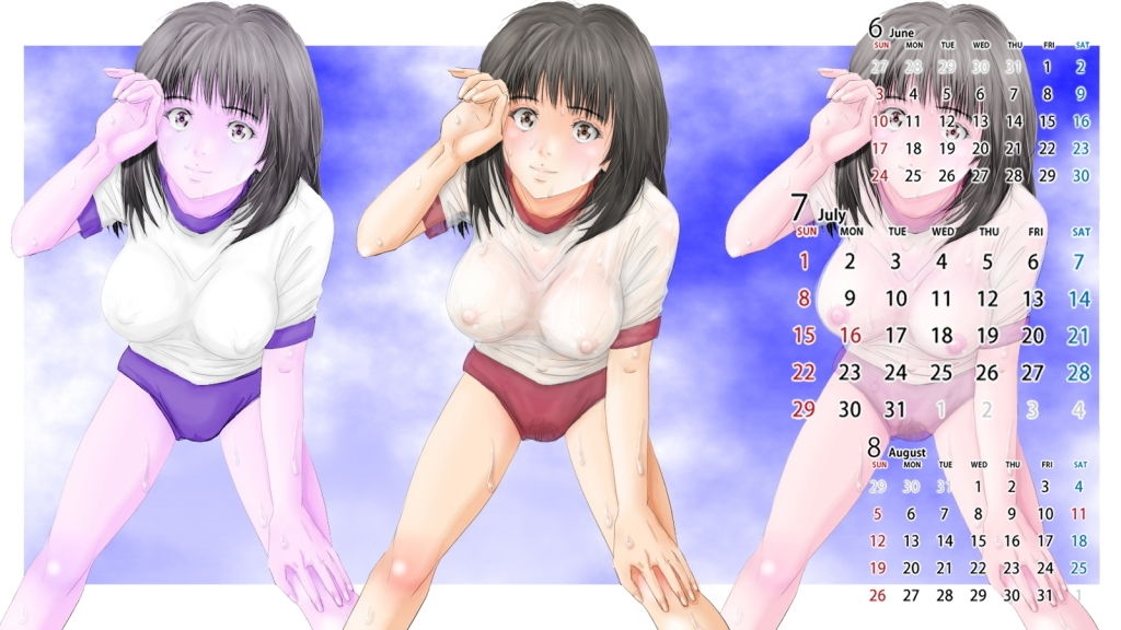 【無料】乳首透けちゃってる!!伝説の清純派アイドルがブルマー姿で汗だくにさせられてる壁紙カレンダー2018年7月用画像no.2