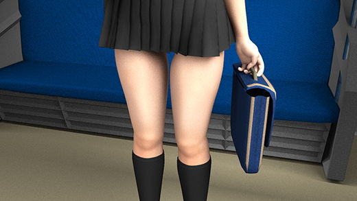 早朝の電車内で通学中とおぼしき超・スカートの短い女子学生に遭遇。勃起に気付かれないかと思うくらいエロかったが、不自然に彼女のどまんまえに座ったサラリーマン風の男がスマホでスカート内盗撮をしていた。(いちごパンティ編)画像no.4