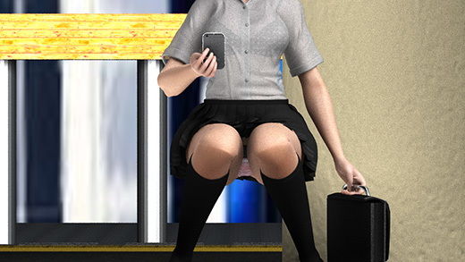 早朝の駅でスカートの超絶短い女子学生を見つけたのだが、ホームの側溝の中から彼女のスカートの中を堂々と覗いているとんでもない変態サラリーマンに気付いて驚愕!ヘッドフォンの音楽とスマホに夢中で全く気付かない彼女。(ピンクTバック編)画像no.4