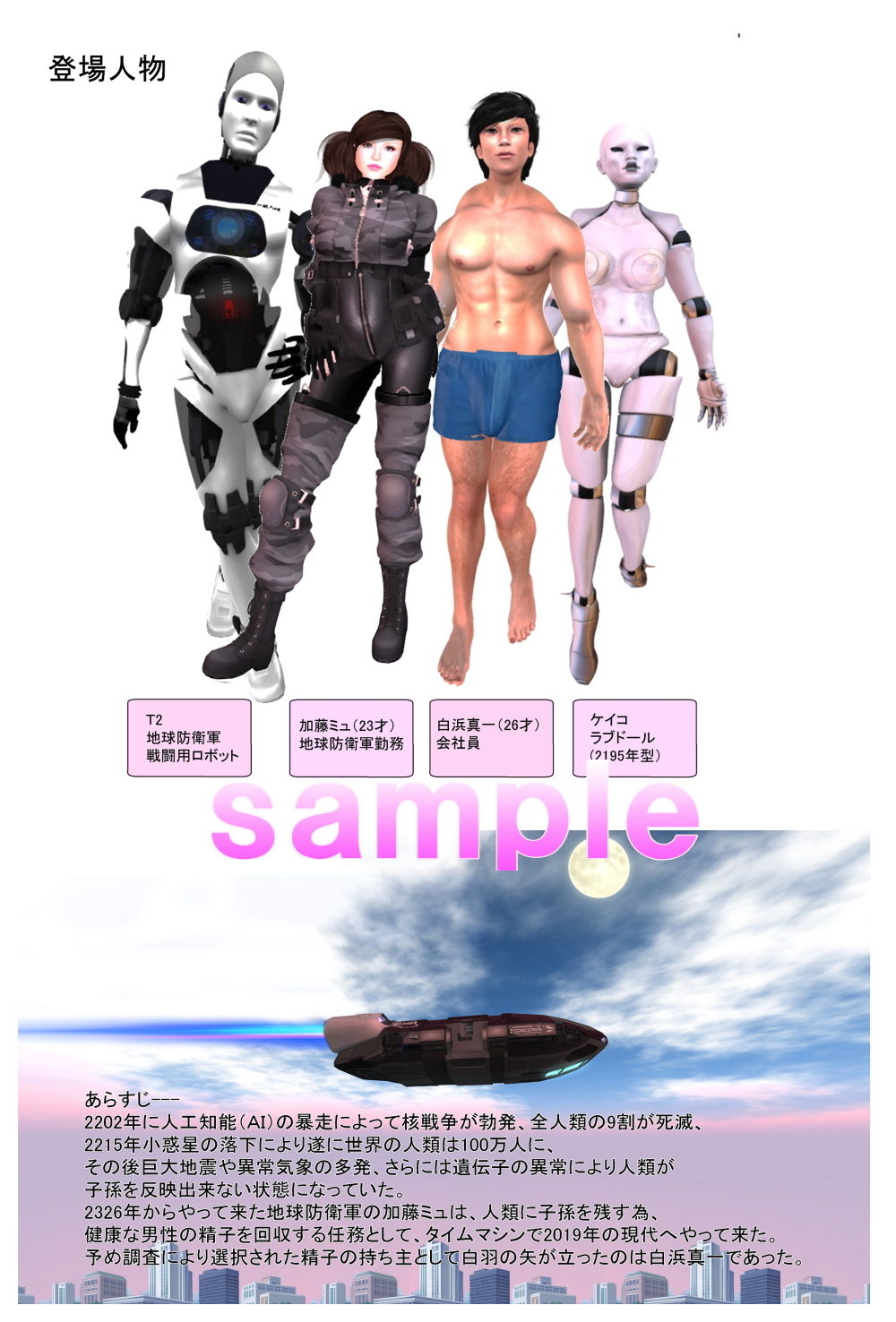 サンプル画像1:人類存亡の命運を賭けタイムマシンで精子回収の為やって来た未来人ミュとラブドールのケイコ(Angel) [d_151564]