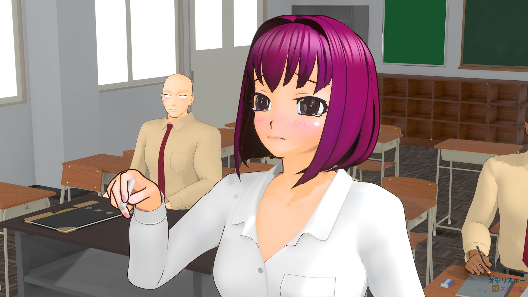 サンプル画像1:コスプレ職業体験～女教師×桃山純花～(オシリスキー3Dスタジオ) [d_176184]