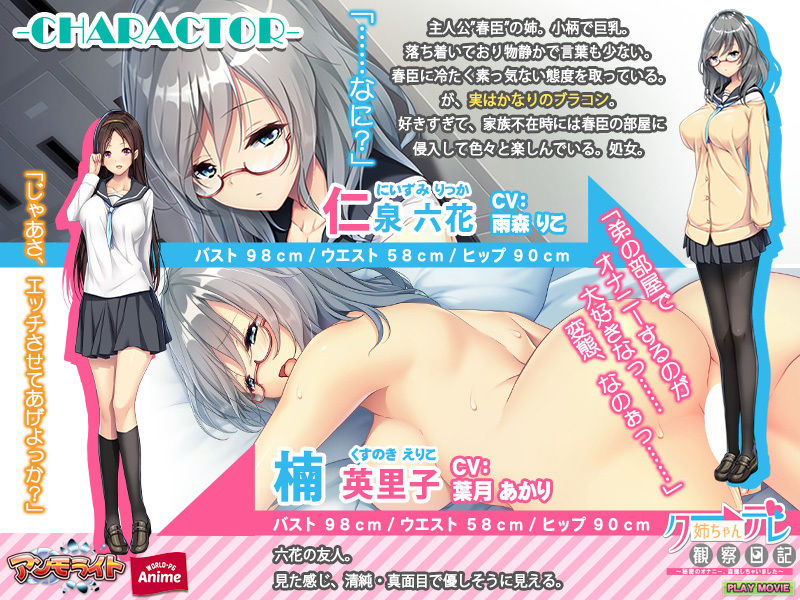 サンプル画像1:クーデレ姉ちゃん観察日記〜秘密のオナニー、盗撮しちゃいました〜PLAY MOVIE(WorldPG Anime) [d_185300]