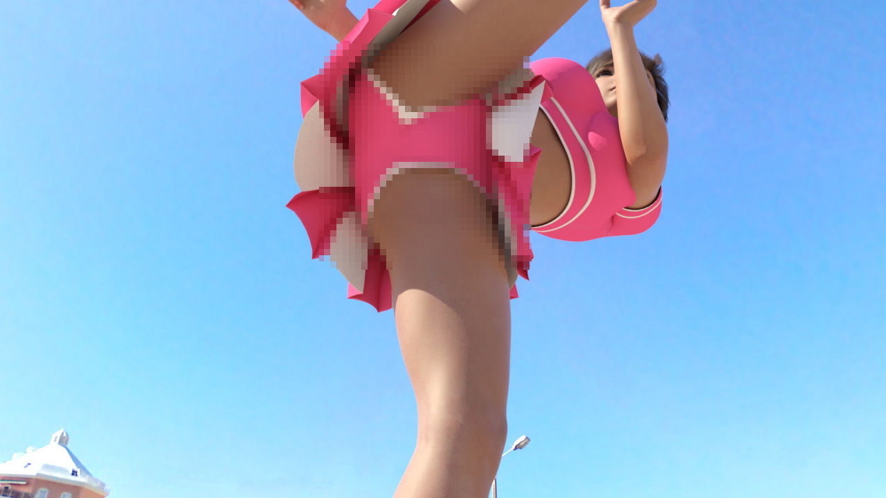 チアリーディング部に所属している桜庭瑠華は、キックの練習に余念がない。格闘向けのキックを練習しまくってその技術に磨きをかける彼女を超スローモーションで盗撮（もっとスローモーション＆ズーム＆卑猥なシャッター音付きチアコス編）