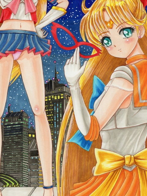 サンプル画像2:セー〇ーサター〇、セー〇ーヴィーナ〇、セー〇ーマー〇のアナログイラスト（コピック系作品）(さろめSS研究室) [d_197633]