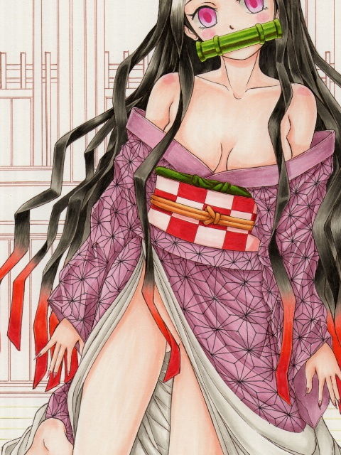 サンプル画像1:鬼〇の刃、〇門〇豆子（か〇どね〇こ）のアナログイラスト（コピック系作品）(さろめSS研究室) [d_197650]