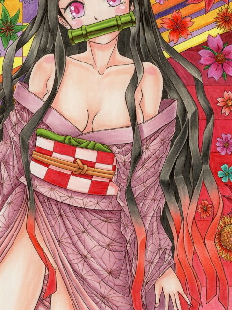 サンプル画像2:鬼〇の刃、〇門〇豆子（か〇どね〇こ）のアナログイラスト（コピック系作品）(さろめSS研究室) [d_197650]