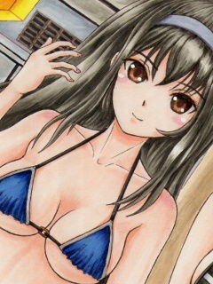 サンプル画像3:冴えない〇〇の育てかた、3人絵マイクロ水着のアナログイラスト（コピック系作品）(さろめSS研究室) [d_197654]