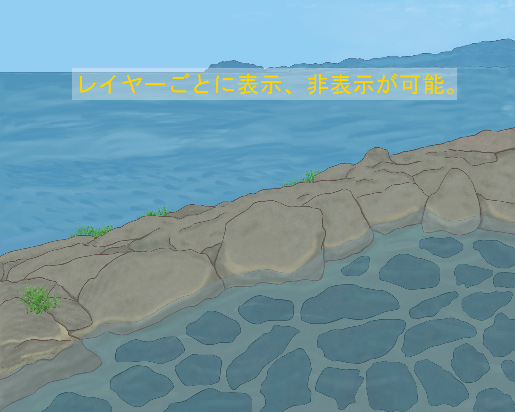 サンプル画像3:背景イラスト「桜舞う露天風呂」セット(風景画専門店) [d_201678]