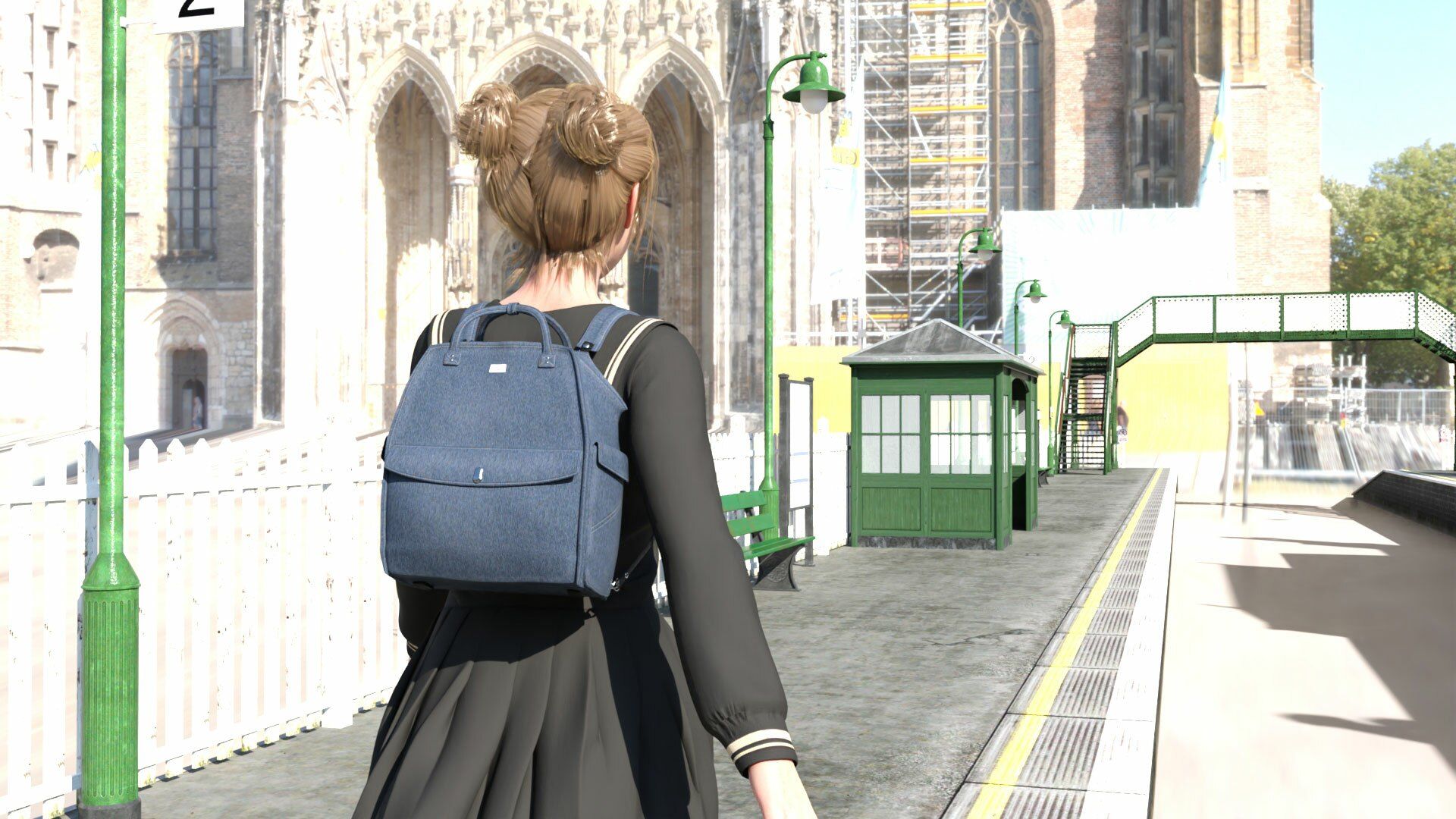 早朝の駅で常軌を逸したスカートの短さの女子学生を見つけた。学校へ向かってホームを歩いているところをドローンを使って追いかけてスカート内を盗撮(009:ノーパン・パンティ履いてない編)の画像5