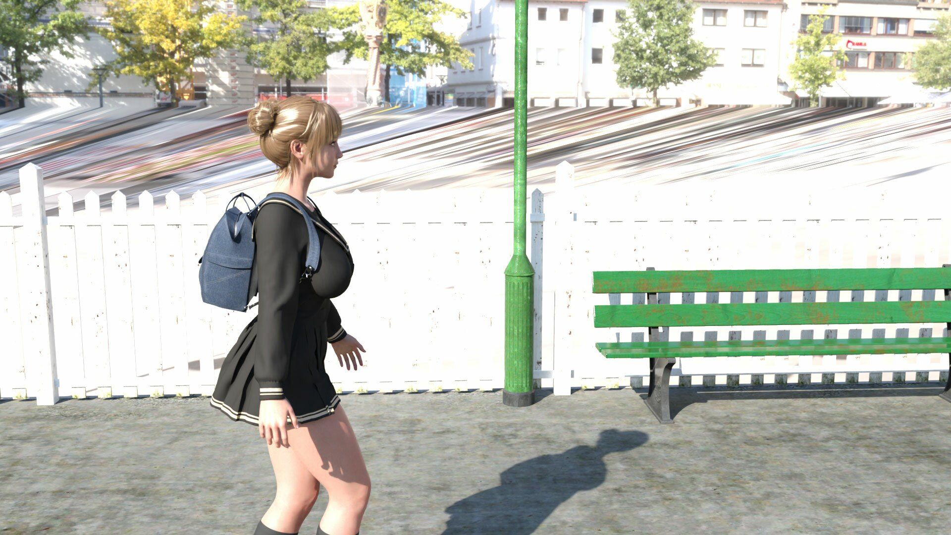 早朝の駅で常軌を逸したスカートの短さの女子学生を見つけた。学校へ向かってホームを歩いているところをドローンを使って追いかけてスカート内を盗撮(009:ノーパン・パンティ履いてない編)の画像6