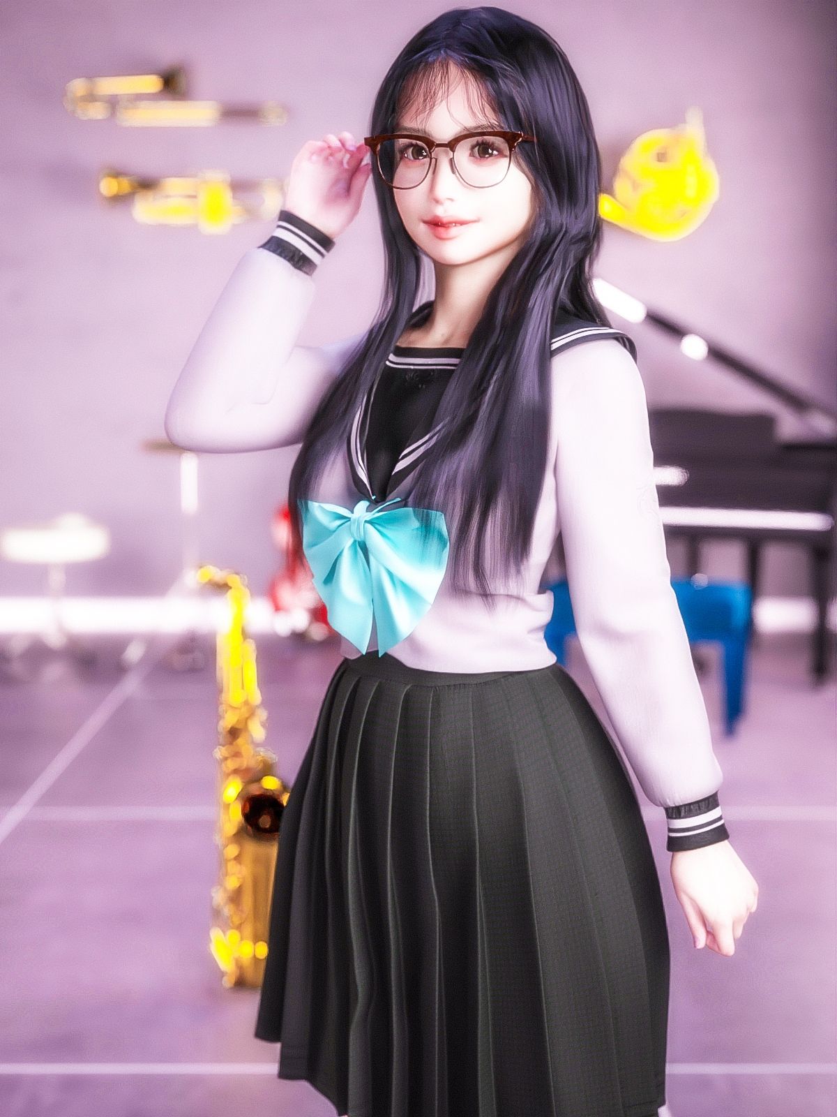 サンプル画像3:セーラー服のメガネっ娘(かすみんティー) [d_228051]