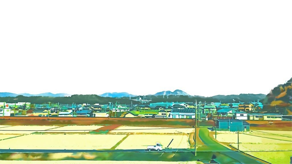 サンプル画像2:田畑と農村【背景素材（夕方差分＋空くり抜きセット）】(Re；creating_world) [d_234254]