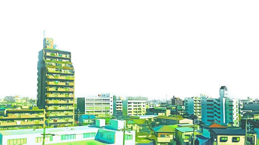 サンプル画像3:都会の展望とマンション【背景素材（夕方差分＋空くり抜きセット）】(Re；creating_world) [d_234256]