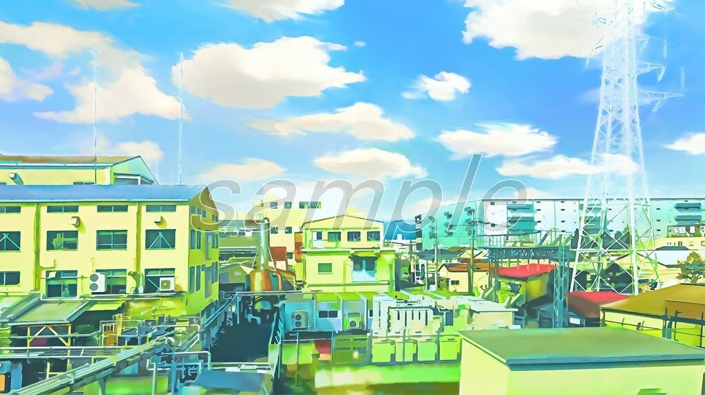 サンプル画像1:工場地帯の眺め【背景素材（夕方差分＋空くり抜きセット）】(Re；creating_world) [d_234259]
