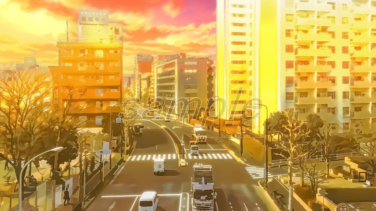 サンプル画像1:都会のオフィス街 【背景素材（夕方差分＋空くり抜きセット）】(Re；creating_world) [d_234282]