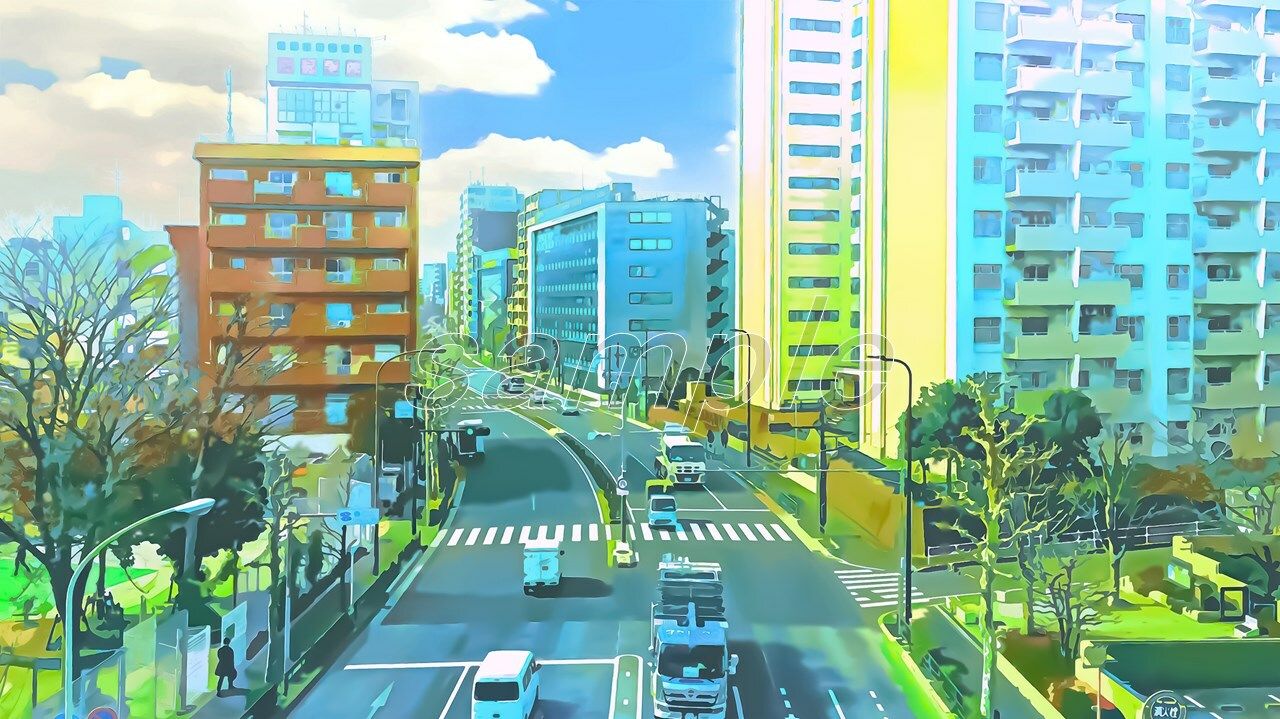 サンプル画像2:都会のオフィス街 【背景素材（夕方差分＋空くり抜きセット）】(Re；creating_world) [d_234282]