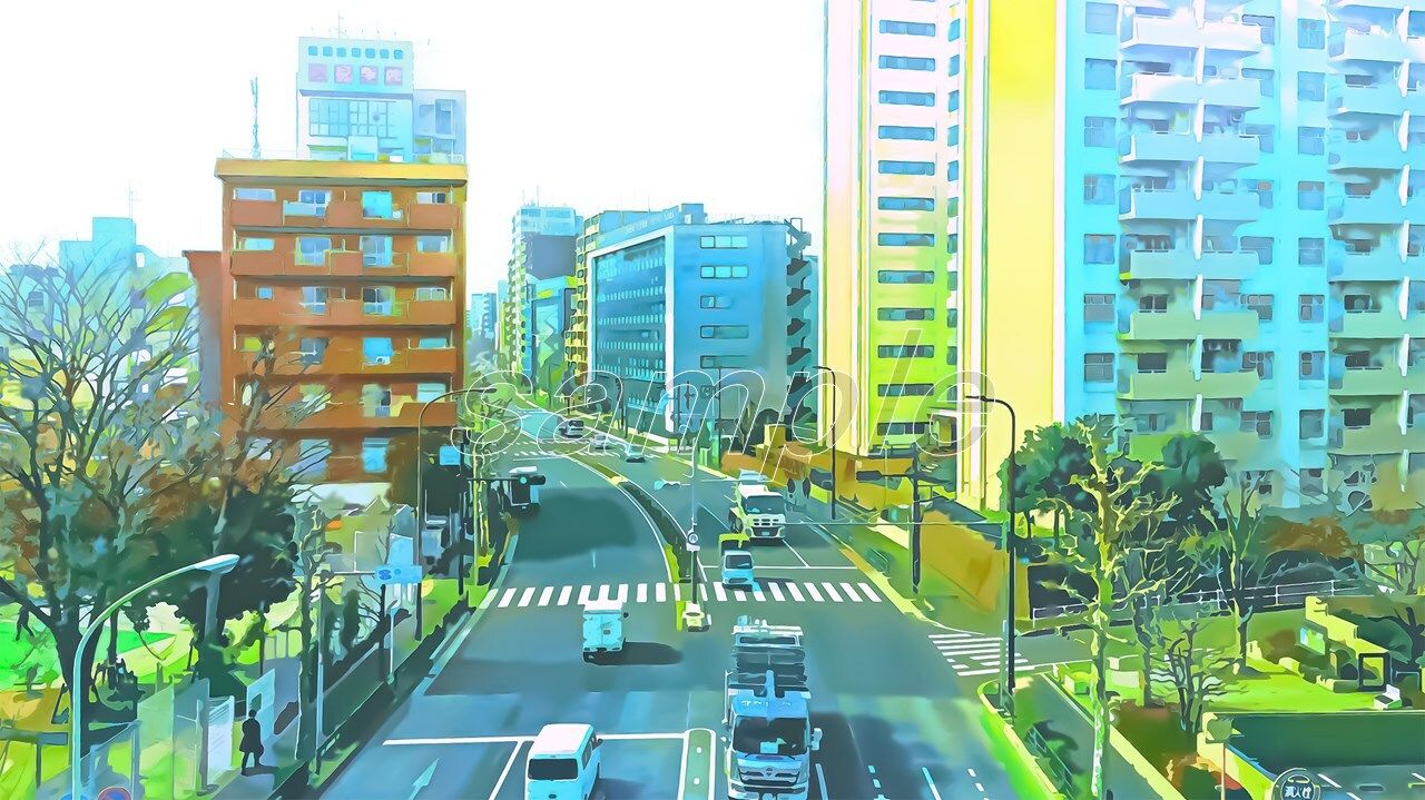 サンプル画像3:都会のオフィス街 【背景素材（夕方差分＋空くり抜きセット）】(Re；creating_world) [d_234282]