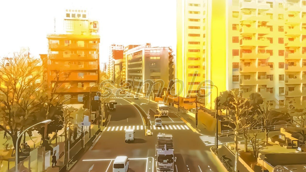 都会のオフィス街 【背景素材（夕方差分＋空くり抜きセット）】
