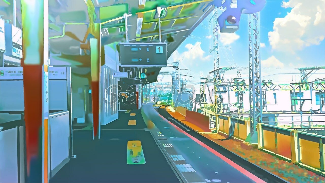 サンプル画像1:駅のホーム【背景素材（夕方差分＋空くり抜きセット）】(Re；creating_world) [d_234284]