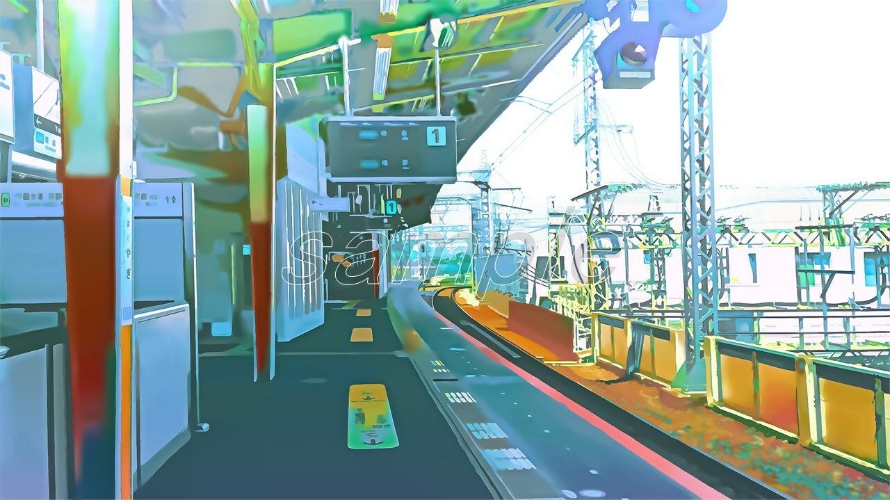 サンプル画像2:駅のホーム【背景素材（夕方差分＋空くり抜きセット）】(Re；creating_world) [d_234284]