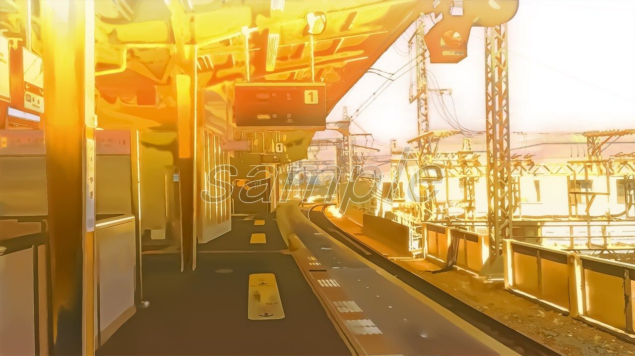 サンプル画像3:駅のホーム【背景素材（夕方差分＋空くり抜きセット）】(Re；creating_world) [d_234284]