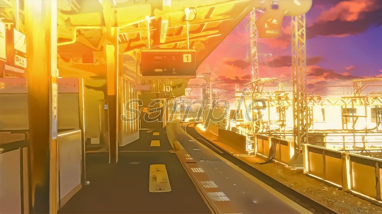 サンプル画像4:駅のホーム【背景素材（夕方差分＋空くり抜きセット）】(Re；creating_world) [d_234284]