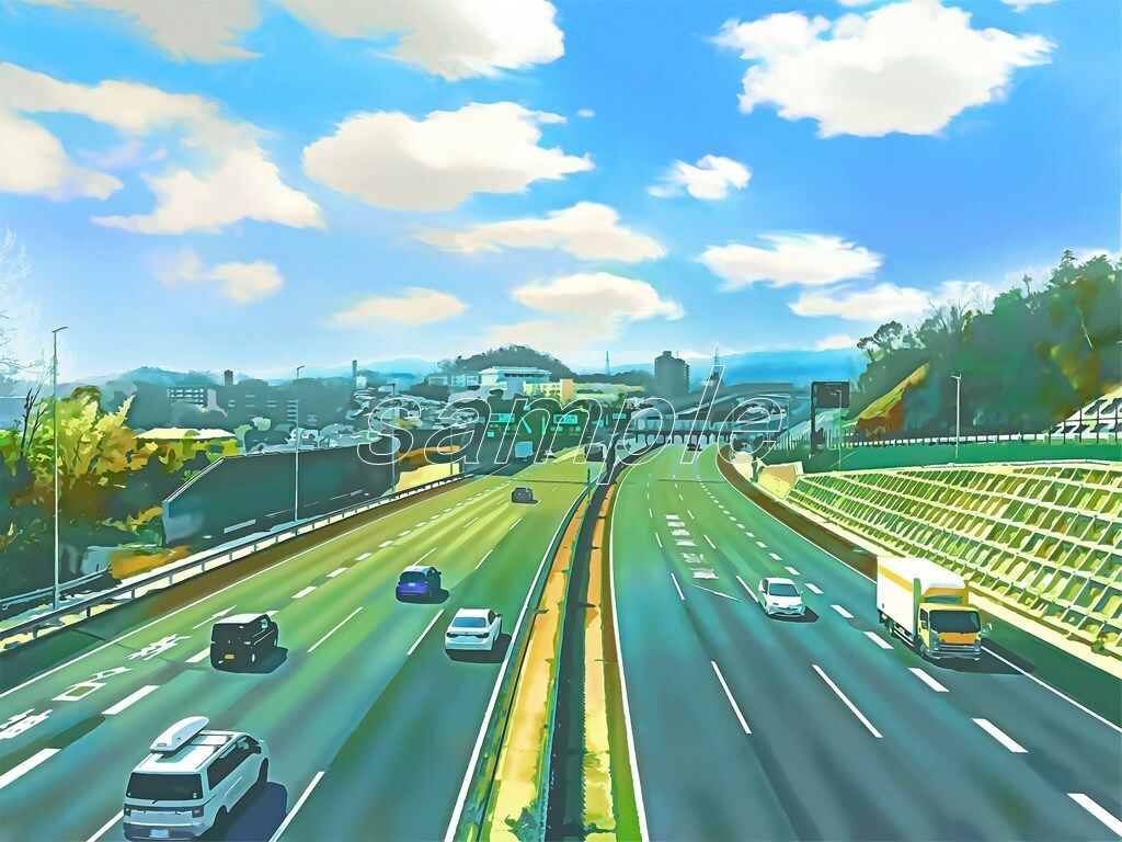 サンプル画像1:高速道路の俯瞰 【背景素材（夕方差分＋空くり抜きセット）】(Re；creating_world) [d_234289]