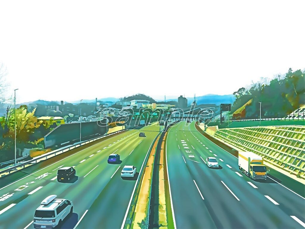 サンプル画像2:高速道路の俯瞰 【背景素材（夕方差分＋空くり抜きセット）】(Re；creating_world) [d_234289]