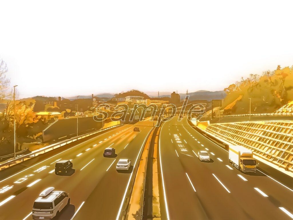 サンプル画像3:高速道路の俯瞰 【背景素材（夕方差分＋空くり抜きセット）】(Re；creating_world) [d_234289]