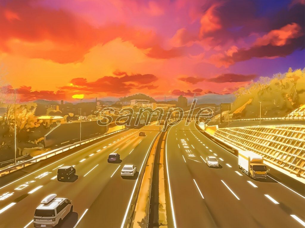 サンプル画像4:高速道路の俯瞰 【背景素材（夕方差分＋空くり抜きセット）】(Re；creating_world) [d_234289]