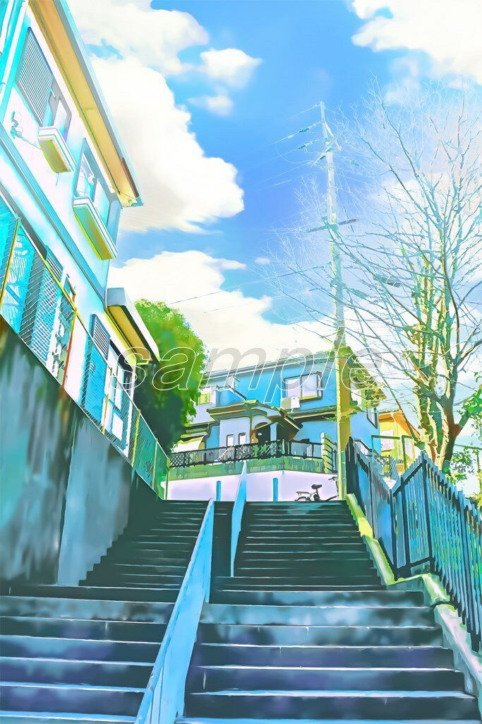 サンプル画像1:階段の町 【背景素材_夕方差分＋空くり抜きセット】(Re；creating_world) [d_234546]