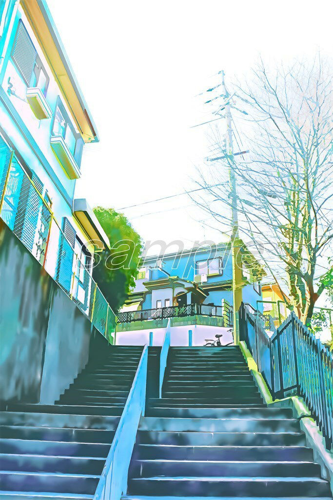 サンプル画像2:階段の町 【背景素材_夕方差分＋空くり抜きセット】(Re；creating_world) [d_234546]