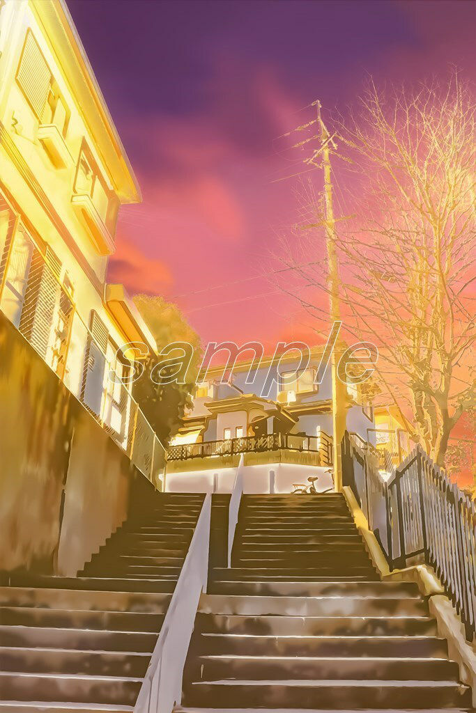 階段の町 【背景素材_夕方差分＋空くり抜きセット】