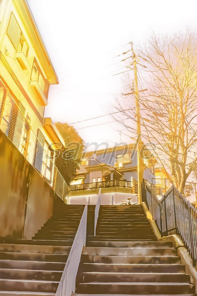 サンプル画像4:階段の町 【背景素材_夕方差分＋空くり抜きセット】(Re；creating_world) [d_234546]