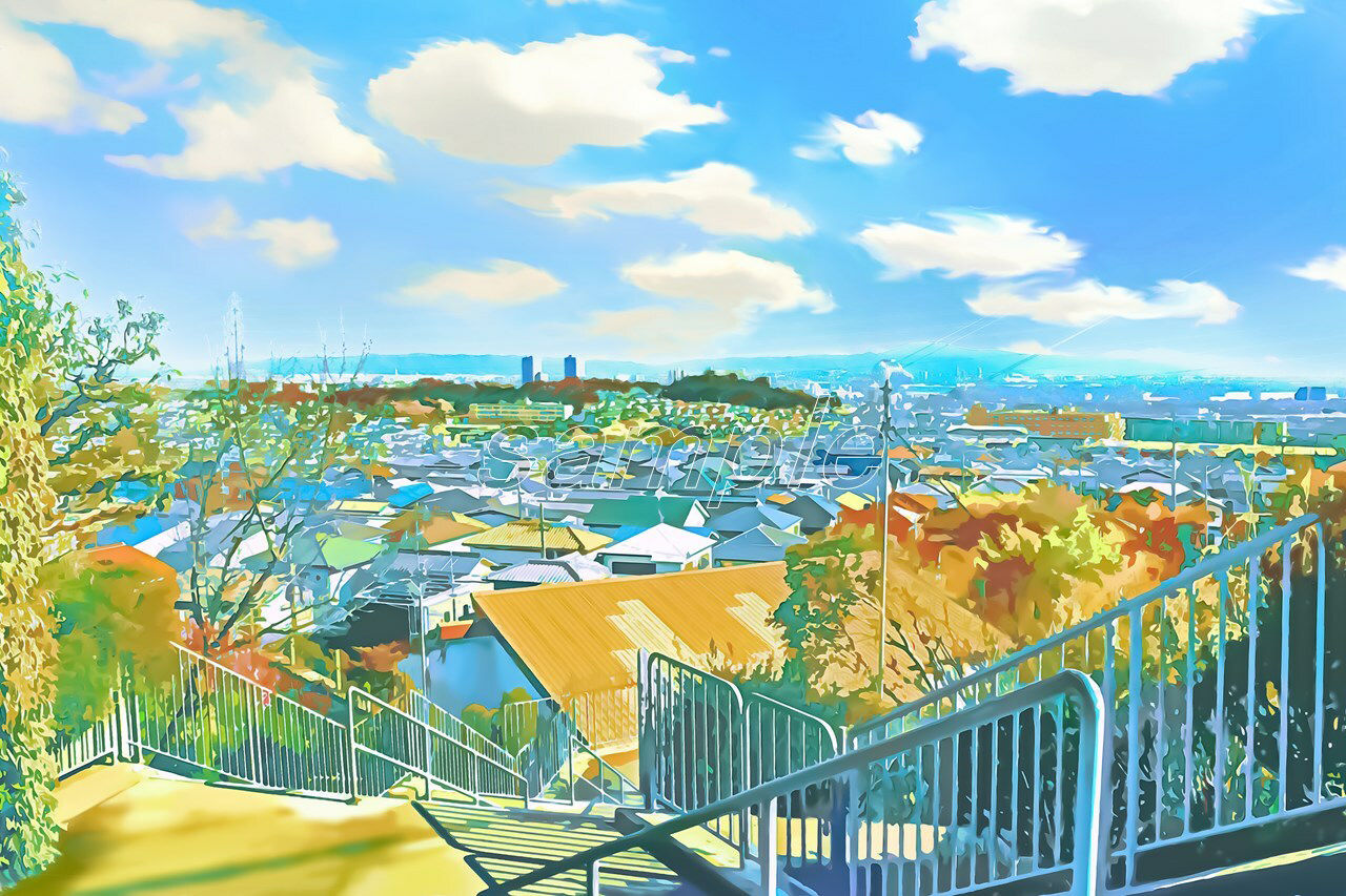 サンプル画像1:ニュータウンの景観【背景素材_夕方差分＋空くり抜きセット】(Re；creating_world) [d_234582]