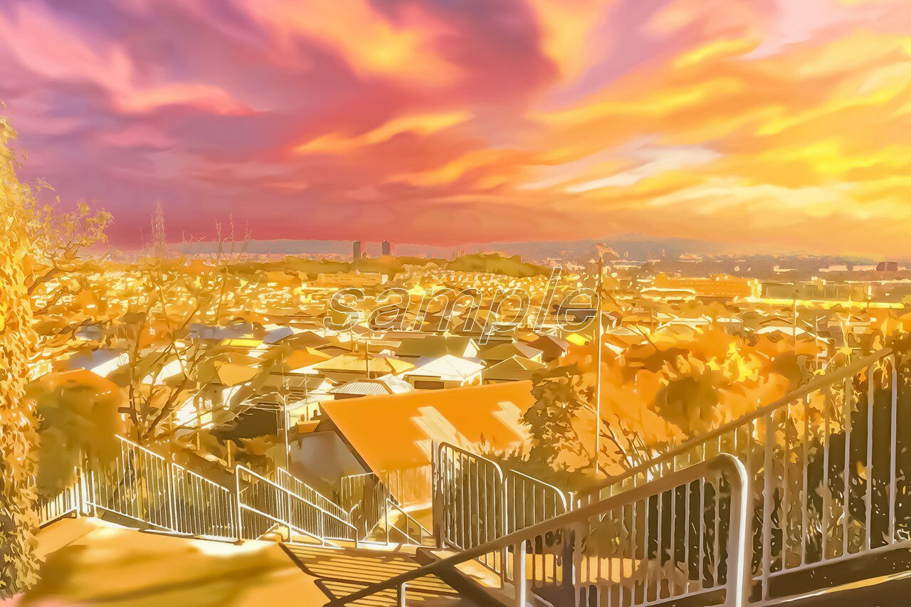 サンプル画像3:ニュータウンの景観【背景素材_夕方差分＋空くり抜きセット】(Re；creating_world) [d_234582]