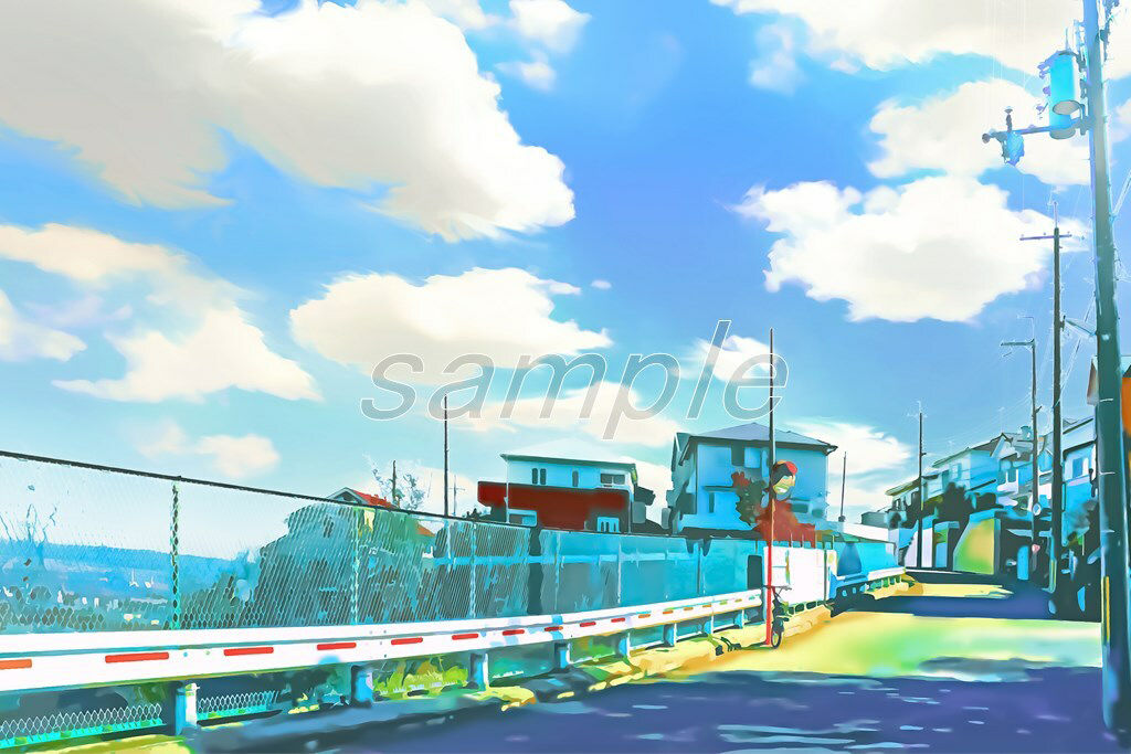 サンプル画像1:丘の上の町【背景素材_夕方差分＋空くり抜きセット】(Re；creating_world) [d_234588]