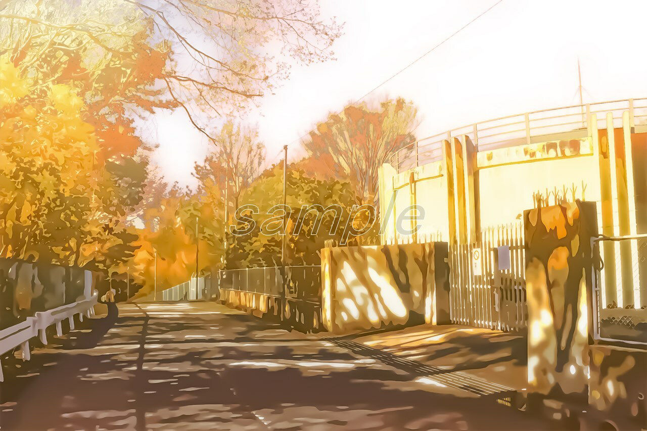 【無料】山の中の施設【背景素材_夕方差分＋空くり抜きセット】