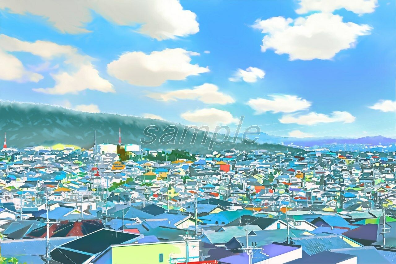 サンプル画像1:ベットタウンの展望【背景素材_夕方差分＋空くり抜きセット】(Re；creating_world) [d_234595]