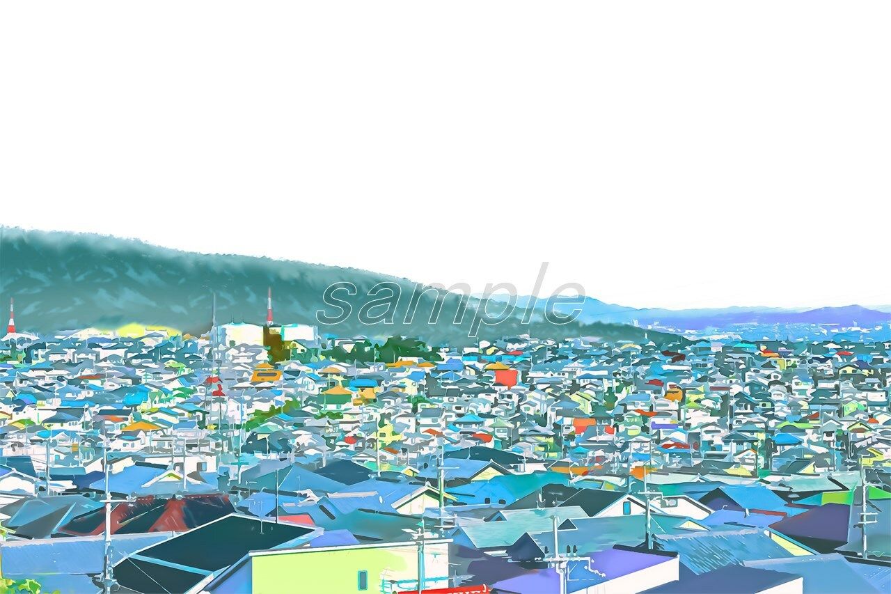 サンプル画像2:ベットタウンの展望【背景素材_夕方差分＋空くり抜きセット】(Re；creating_world) [d_234595]