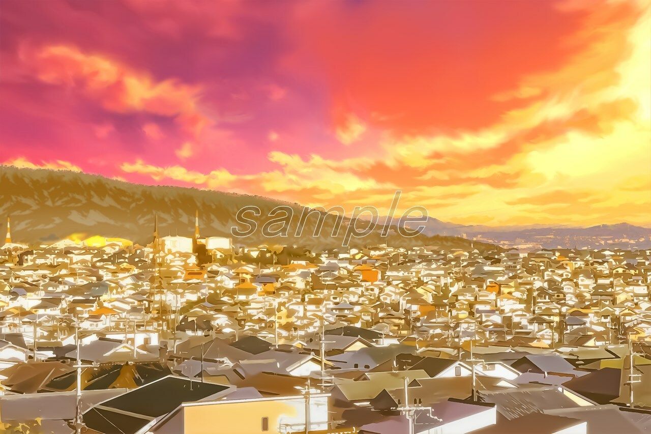 サンプル画像3:ベットタウンの展望【背景素材_夕方差分＋空くり抜きセット】(Re；creating_world) [d_234595]