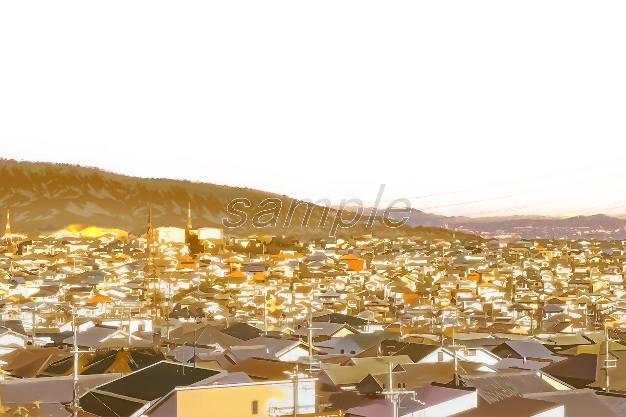 サンプル画像4:ベットタウンの展望【背景素材_夕方差分＋空くり抜きセット】(Re；creating_world) [d_234595]