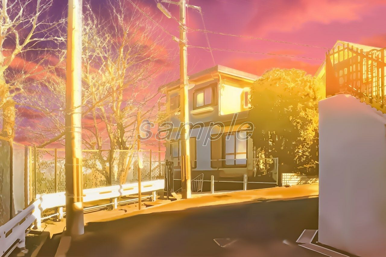 サンプル画像1:高台の住宅地1【背景素材_夕方差分＋空くり抜きセット】(Re；creating_world) [d_234600]