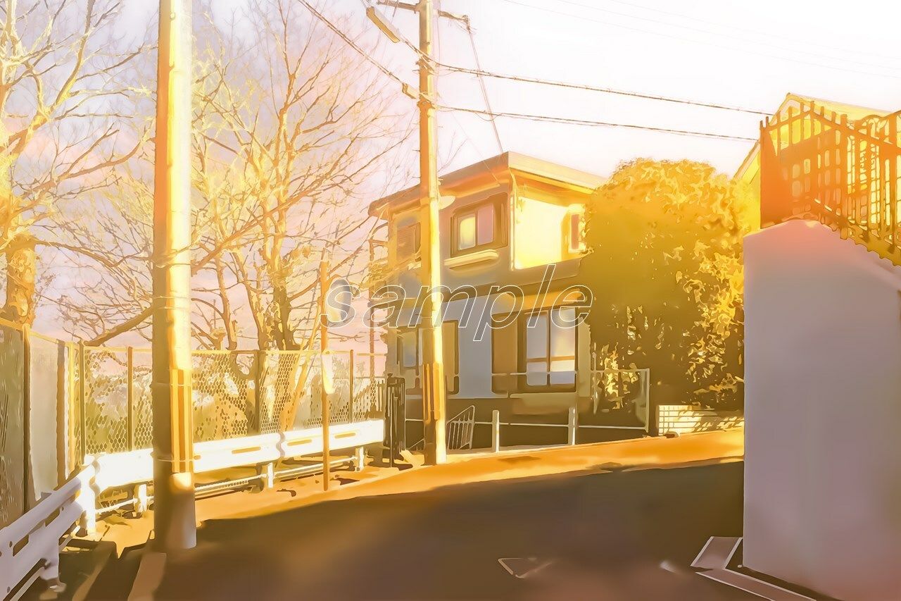 サンプル画像4:高台の住宅地1【背景素材_夕方差分＋空くり抜きセット】(Re；creating_world) [d_234600]