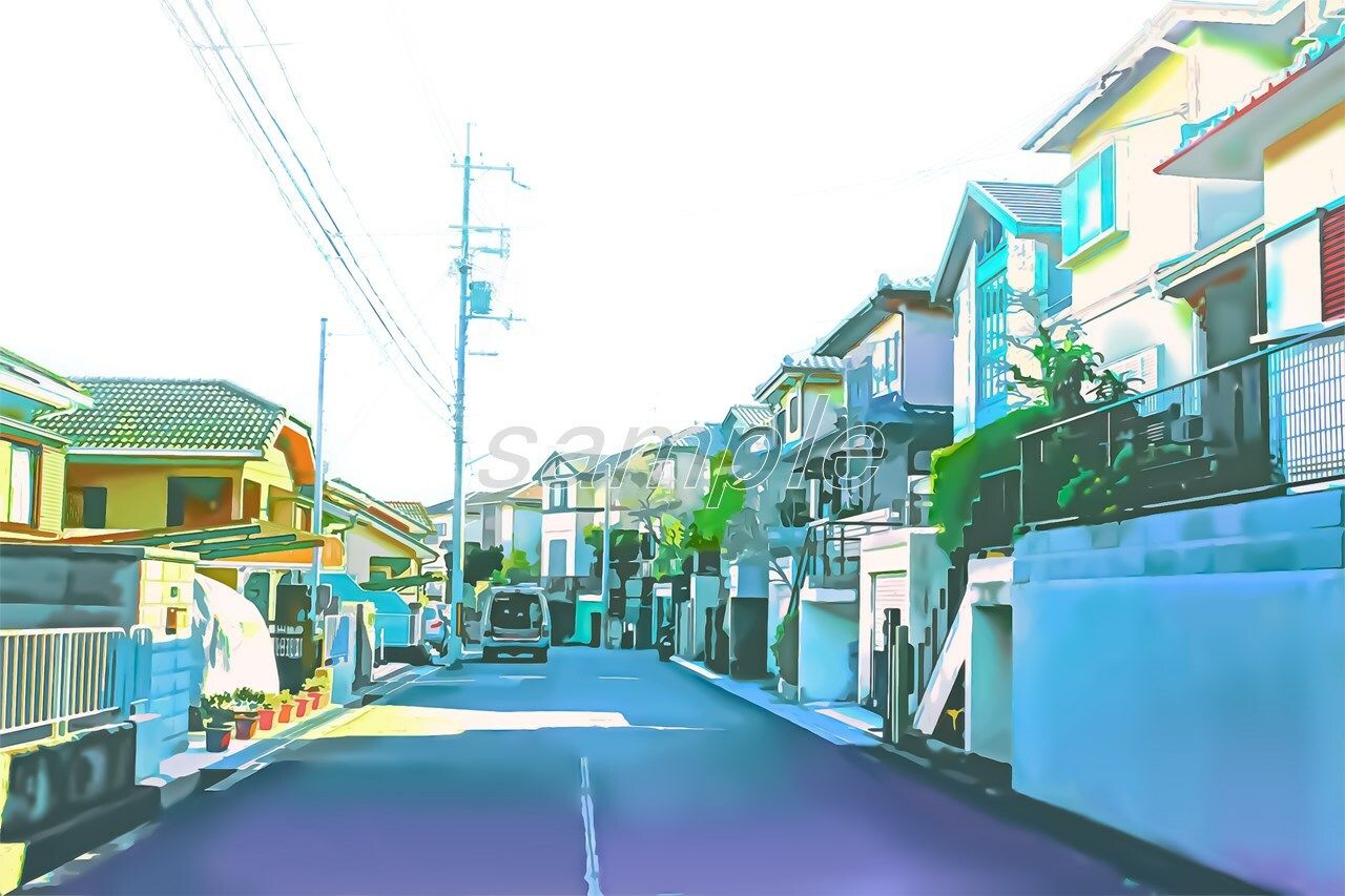 サンプル画像2:閑静な住宅街1【背景素材_夕方差分＋空くり抜きセット】(Re；creating_world) [d_234601]