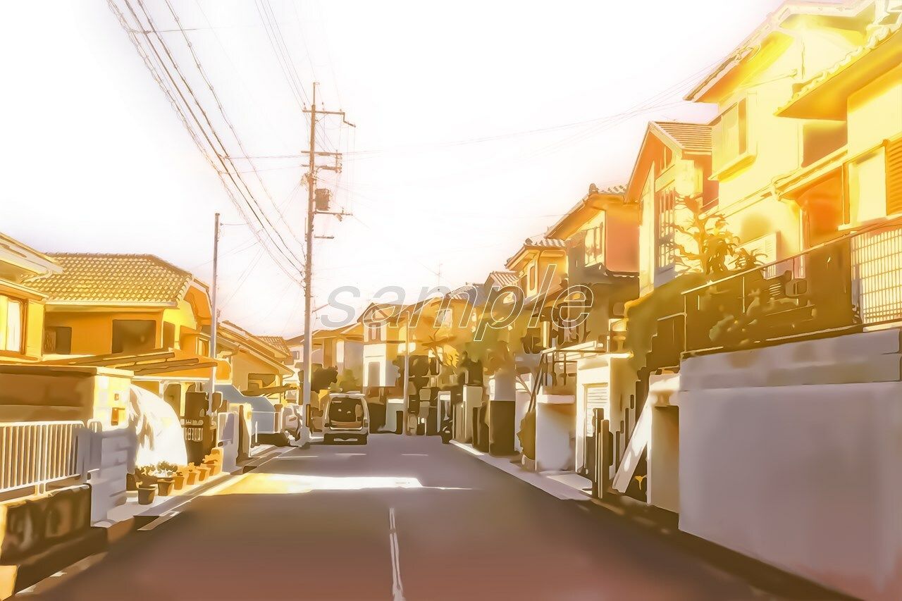 サンプル画像3:閑静な住宅街1【背景素材_夕方差分＋空くり抜きセット】(Re；creating_world) [d_234601]