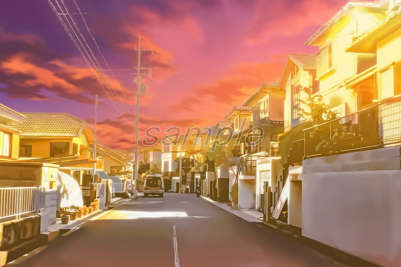 サンプル画像4:閑静な住宅街1【背景素材_夕方差分＋空くり抜きセット】(Re；creating_world) [d_234601]