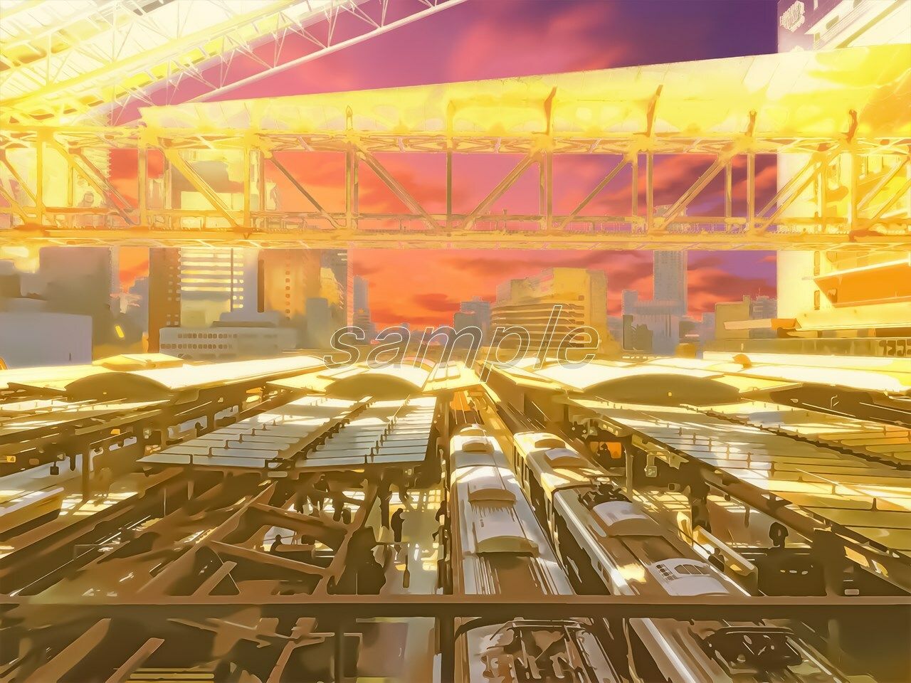 サンプル画像3:駅のターミナル【背景素材_夕方差分＋空くり抜きセット】(Re；creating_world) [d_234613]