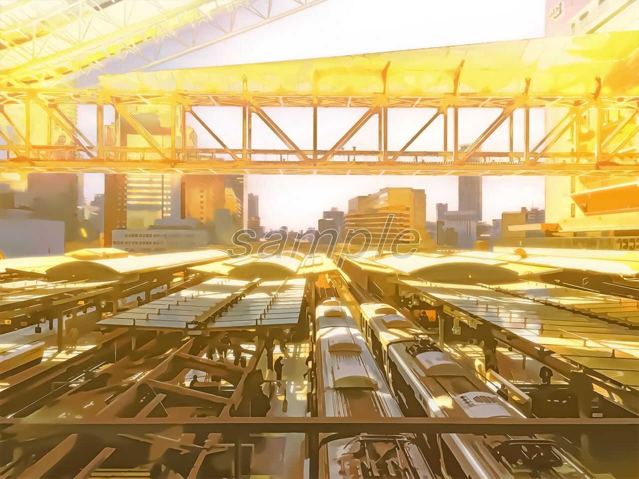 サンプル画像4:駅のターミナル【背景素材_夕方差分＋空くり抜きセット】(Re；creating_world) [d_234613]