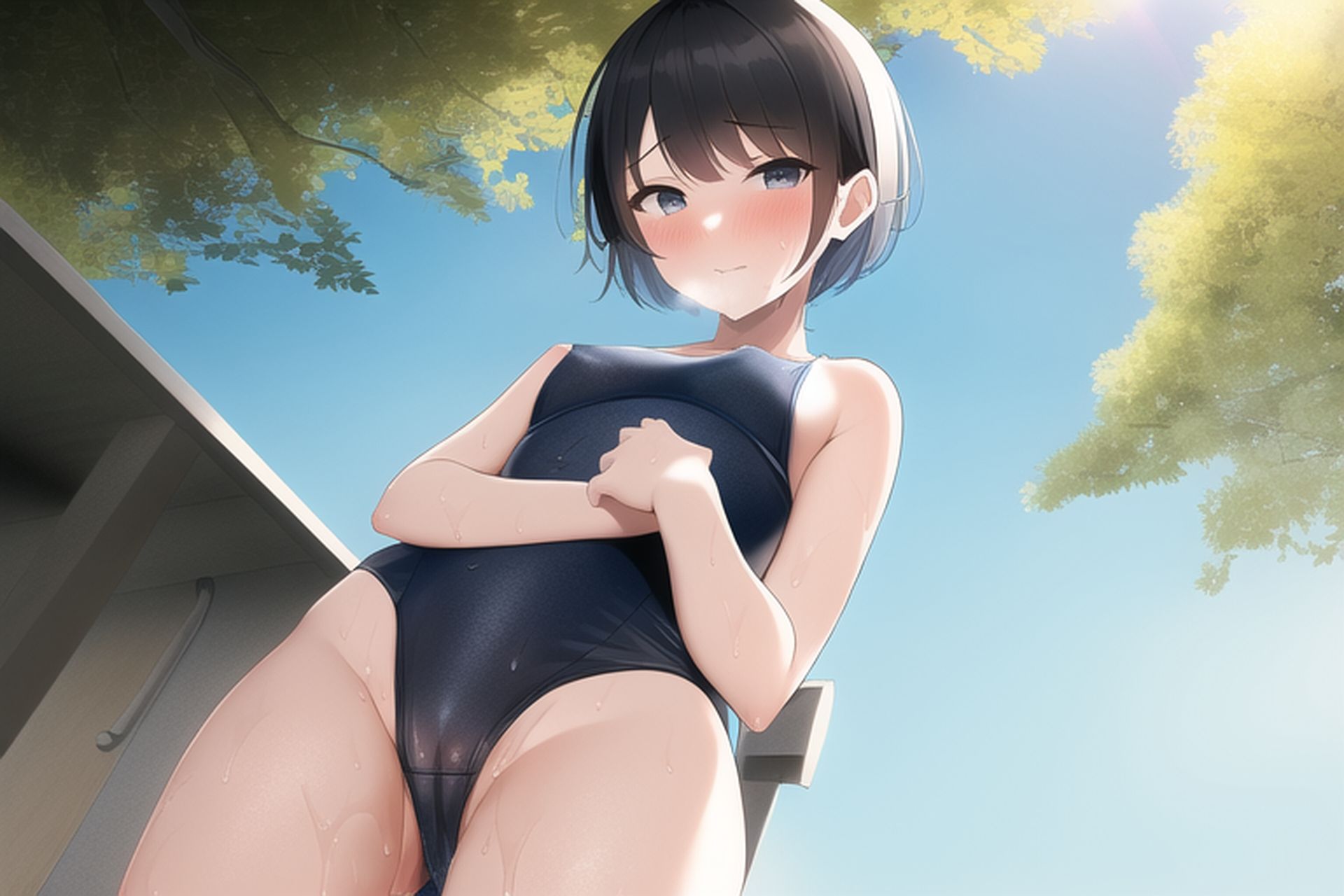 サンプル画像4:黒髪ショート水着エロCG集(AI画像館) [d_244705]